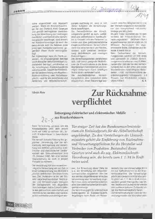 Vorschauseite 1: zur Rücknahme verpflichtet Entsorgung elektrischer und elektronischer Abfälle aus Krankenhäusern