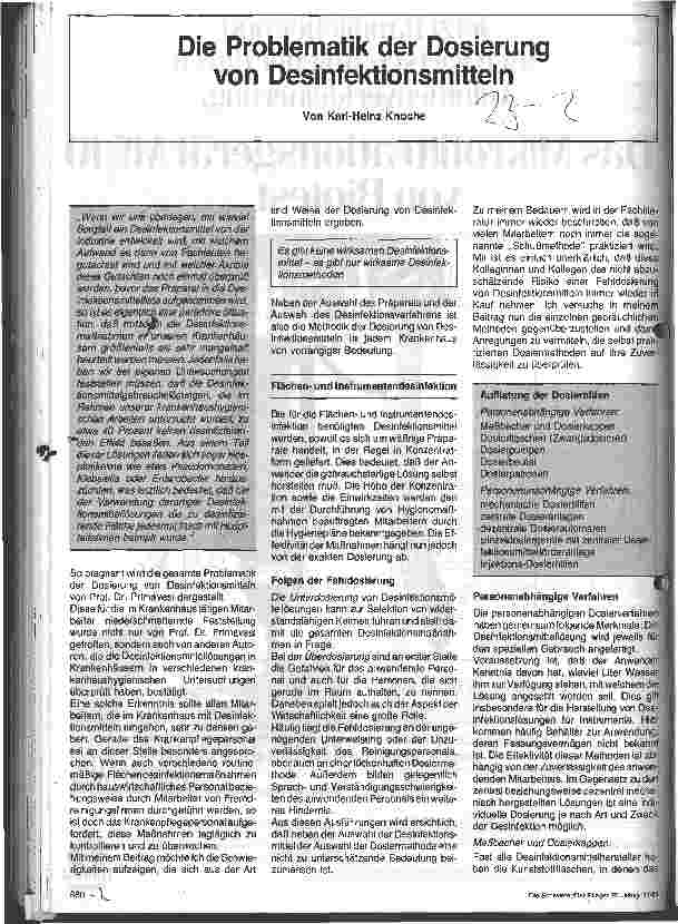 Vorschauseite 1: Die Problematik der Dosierung von Desinfektionsmitteln