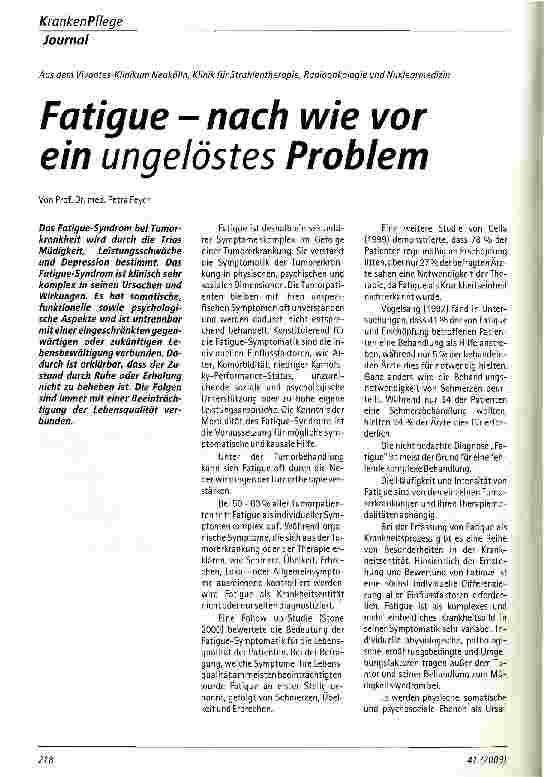 Vorschauseite 1: Fatigue - nach wie vor ein ungelöstes Problem