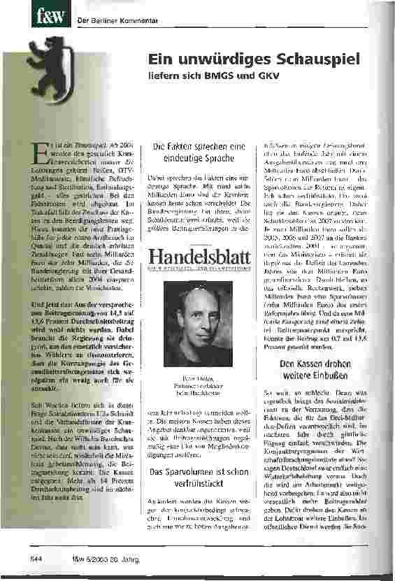 Vorschauseite 1: Ein unwürdiges Schauspiel liefern sich BMGS und GKV