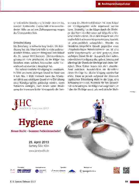 Vorschauseite 2: Kündigung wegen einer Ohrfeige gegen eine Bewohnerin LAG Schleswig-Holstein vom 26.9.2012 (3 Sa 178/12)