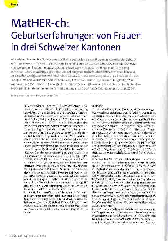 Vorschauseite 1: MatHER-ch: Geburtserfahrungen von Frauen in drei Schweizer Kantonen