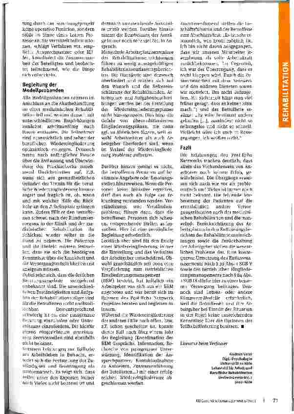 Vorschauseite 3: Forschungsprojekt Post-Reha Netzwerk