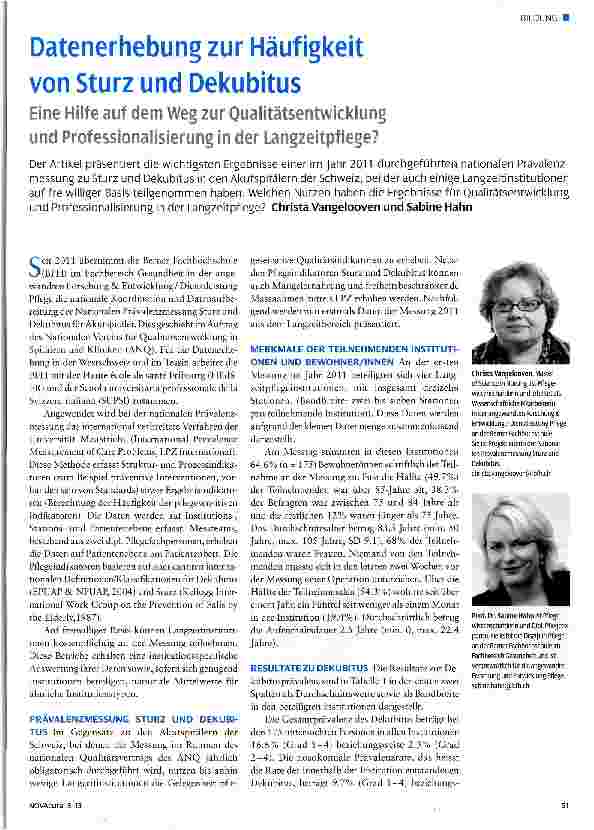 Vorschauseite 1: Datenerhebung zur Häufigkeit von Sturz und Dekubitus