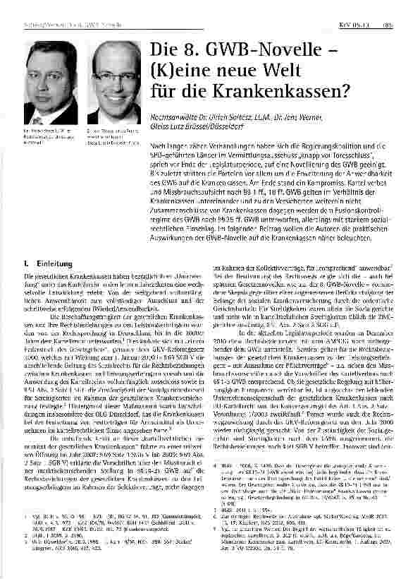Vorschauseite 1: Die 8. GWB-Novelle -(K)eine neue Welt für die Krankenkassen?