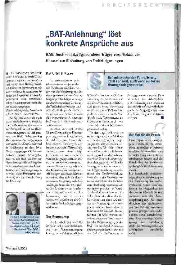 Vorschauseite 1: BAT-Anlehnung löst konkrete Ansprüche aus