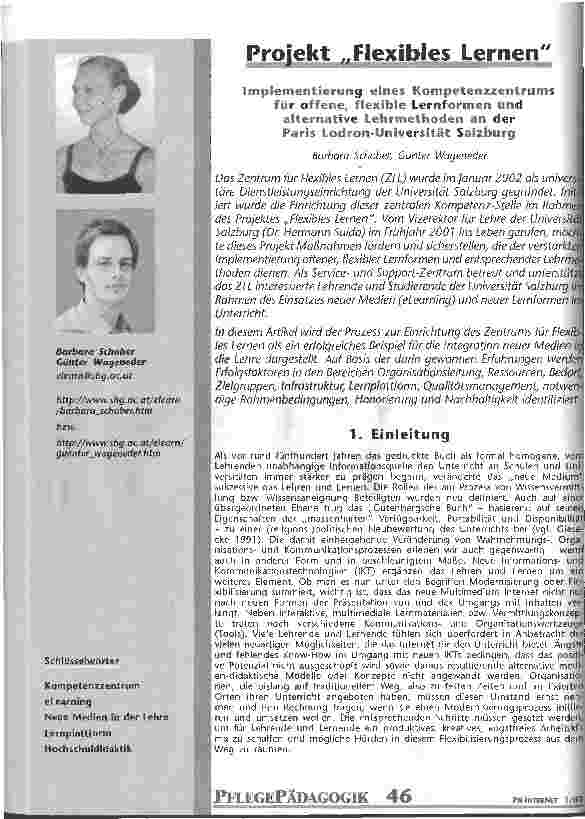 Vorschauseite 1: Projekt Flexibles Lernen Implementierung eines Kompetenzzentrums für offene, flexible Lernformen und alternative Lehrmethoden an der Paris Lodron-Universität Salzburg