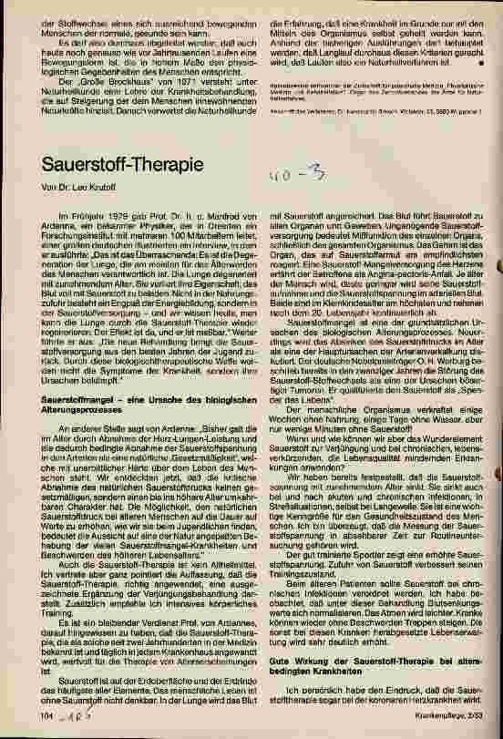 Vorschauseite 1: Sauerstoff - Therapie