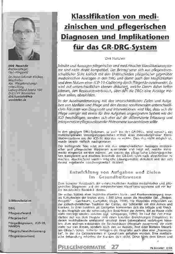 Vorschauseite 1: Klassifikation von medizinischen und pflegerischen Diagnosen und Implikationen für das GR-DRG-System
