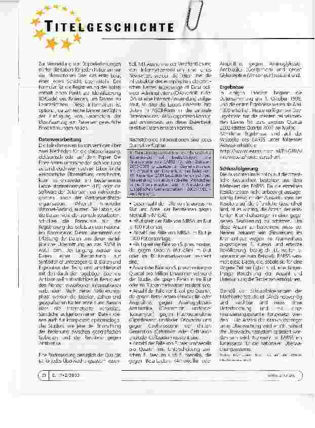 Vorschauseite 2: Europäisches System zur Überwachung von Resistenzen gegen Antibiotika (EARSS): Ziele und Organisation