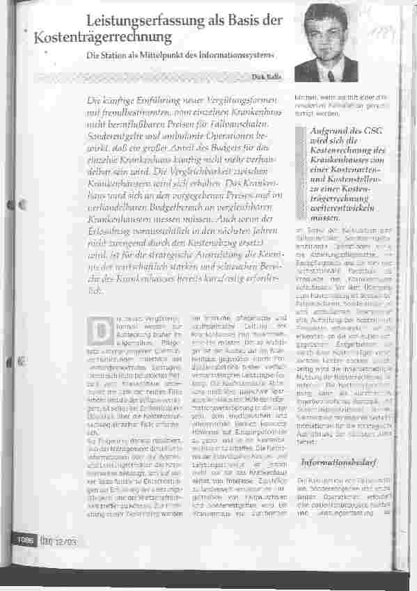 Vorschauseite 1: Leistungserfassung als Basis der Kostenträgerrechnung Die Station als Mittelpunkt des Informationssystems
