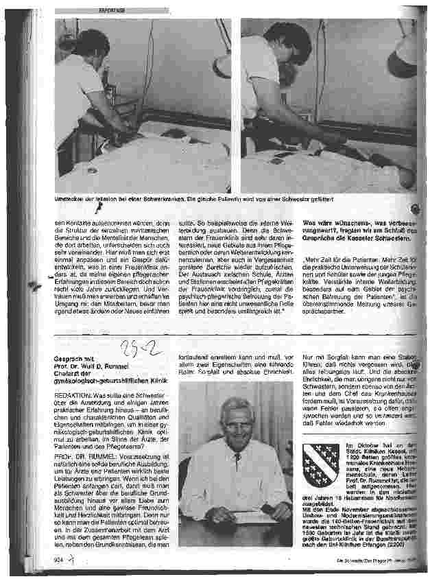 Vorschauseite 1: Gespräch mit Prof. Dr. Wulf D. Rummel, Chefarzt der gynäkologischengeburtshilflichen Klinik