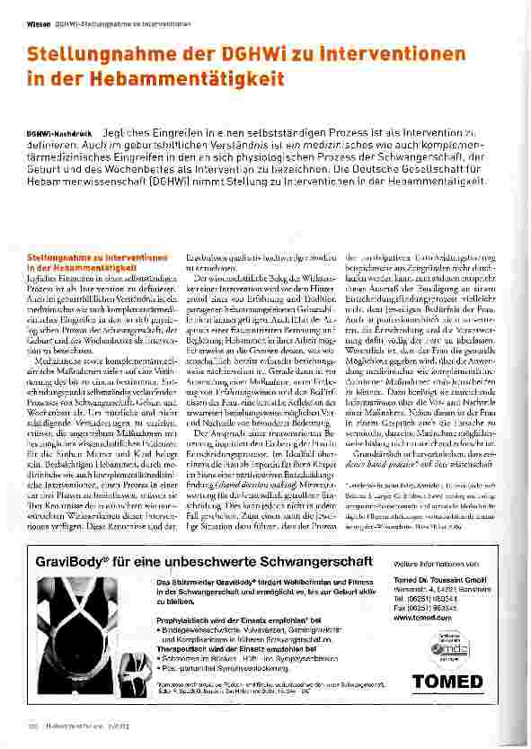 Vorschauseite 1: Stellungnahme der DGHWi zu Interventionen in der Hebammentätigkeit