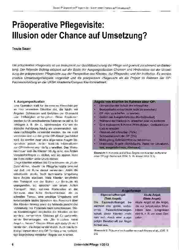 Vorschauseite 1: Präoperative Pflegevisite: Illusion oder Chance auf Umsetzung?