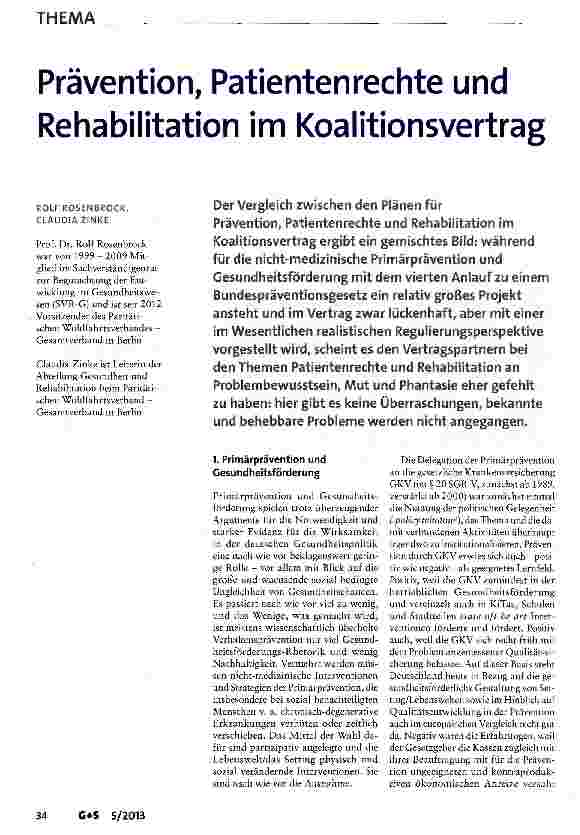 Vorschauseite 1: Prävention, Patienten rechte und Rehabilitation im Koalitionsvertrag