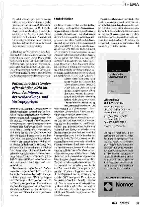 Vorschauseite 4: Prävention, Patienten rechte und Rehabilitation im Koalitionsvertrag