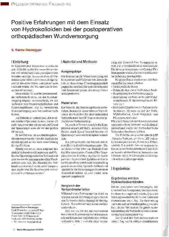 Vorschauseite 1: Positive Erfahrungen mit dem Einsatz von Hydrokolloiden bei der postoperativen orthopädischen Wundversorgung