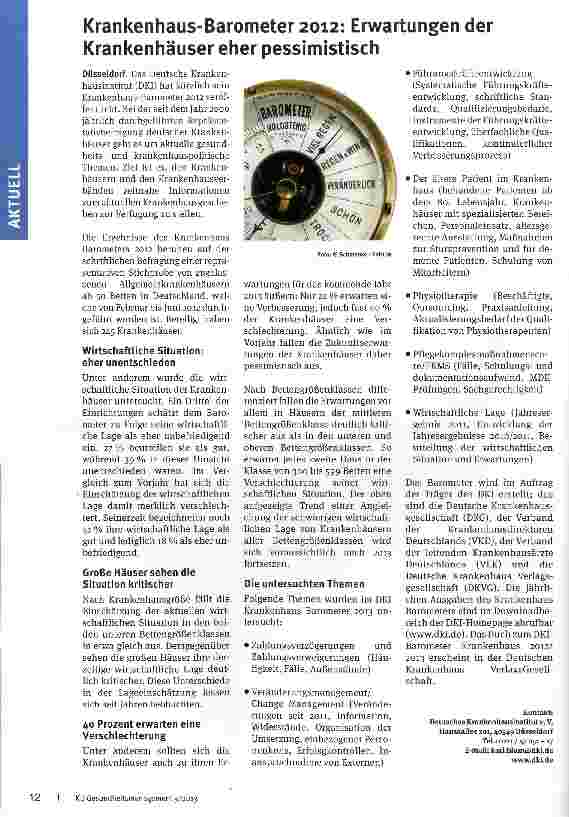 Vorschauseite 1: Krankenhaus-Barometer 2012: Erwartungen der Krankenhäuser eher pessimistisch