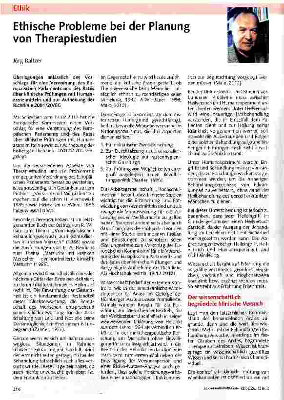 Vorschauseite 1: Ethische Probleme bei der Planung von Therapiestudien