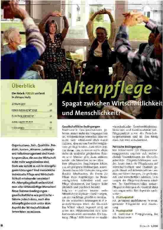 Vorschauseite 1: Altenpflege Spagat zwischen Wirtschaftlichkeit und Menschlichkeit?