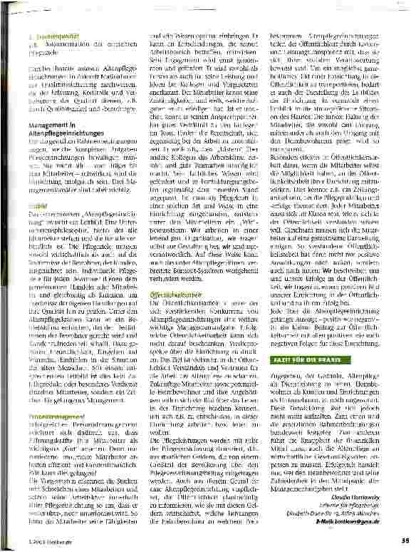 Vorschauseite 2: Altenpflege Spagat zwischen Wirtschaftlichkeit und Menschlichkeit?