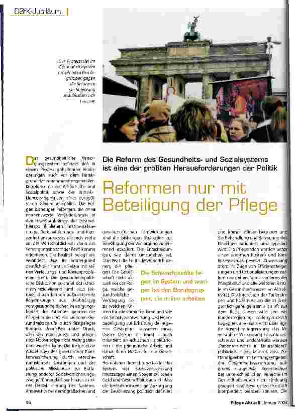 Vorschauseite 1: Reformen nur mit Beteiligung der Pflege