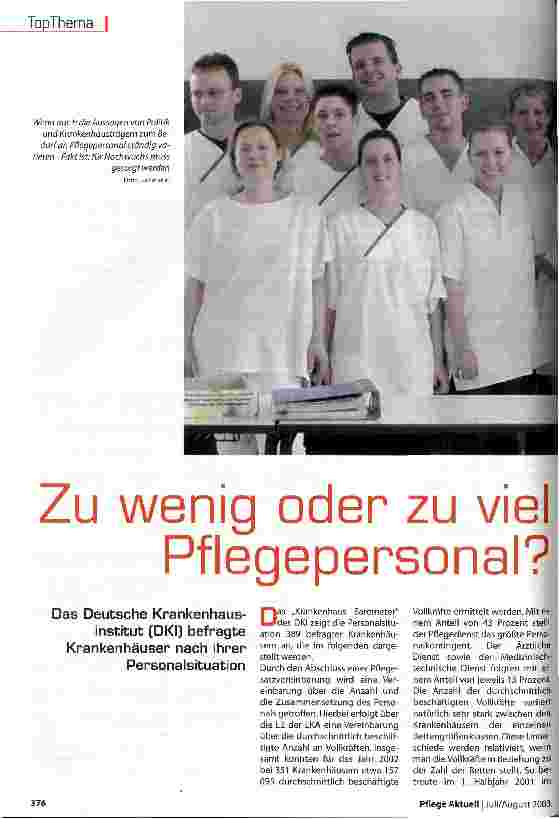 Vorschauseite 1: Zu wenig oder zu viel Pflegepersonal?