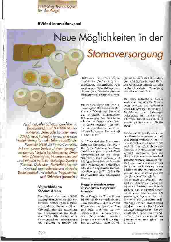 Vorschauseite 1: Neue Möglichkeiten in der Stomaversorgung BVMed-Innovationspool