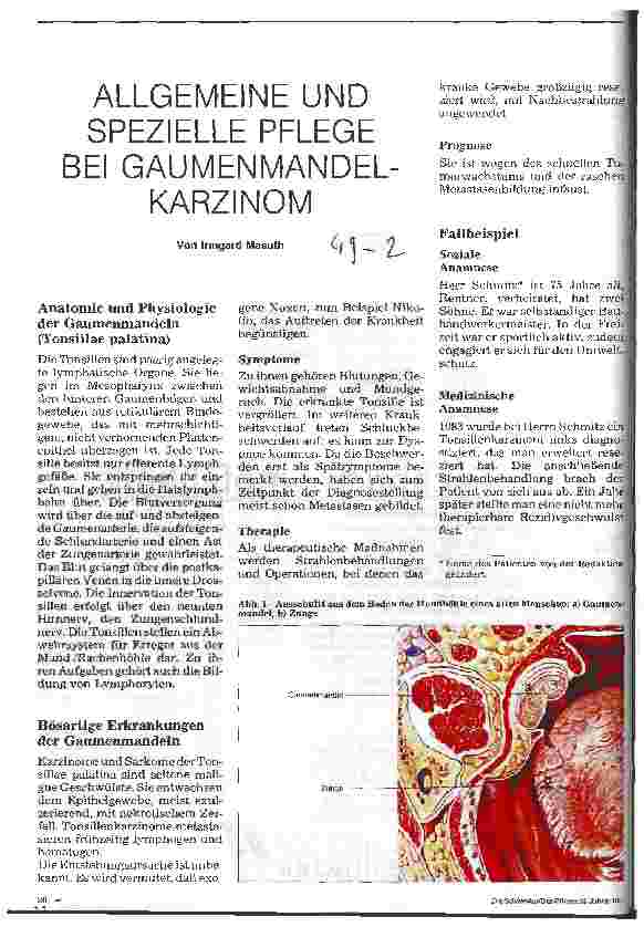 Vorschauseite 1: Allgemeine und spezielle Pflege bei Gaumenmandel-Karzinom
