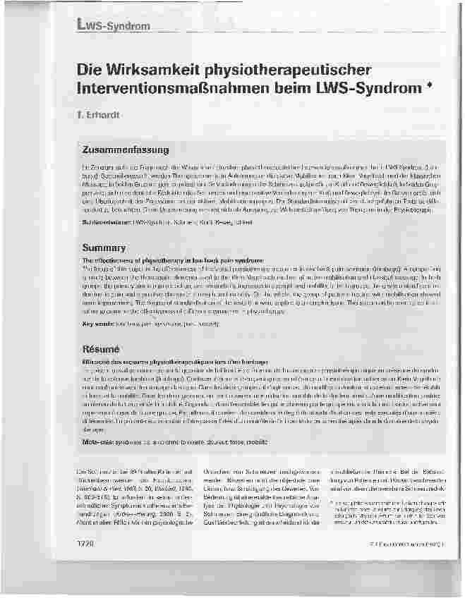 Vorschauseite 1: Die Wirksamkeit physiotherapeutischer Interventionsmaßnahmen beim LWS-Syndrom
