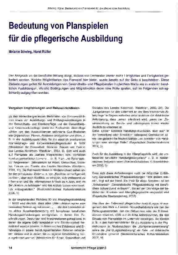 Vorschauseite 1: Bedeutung von Planspielen für die pflegerische Ausbildung