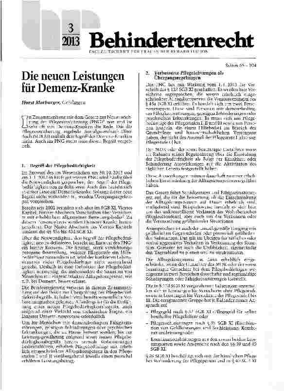 Vorschauseite 1: Die neuen Leistungen für Demenz-Kranke