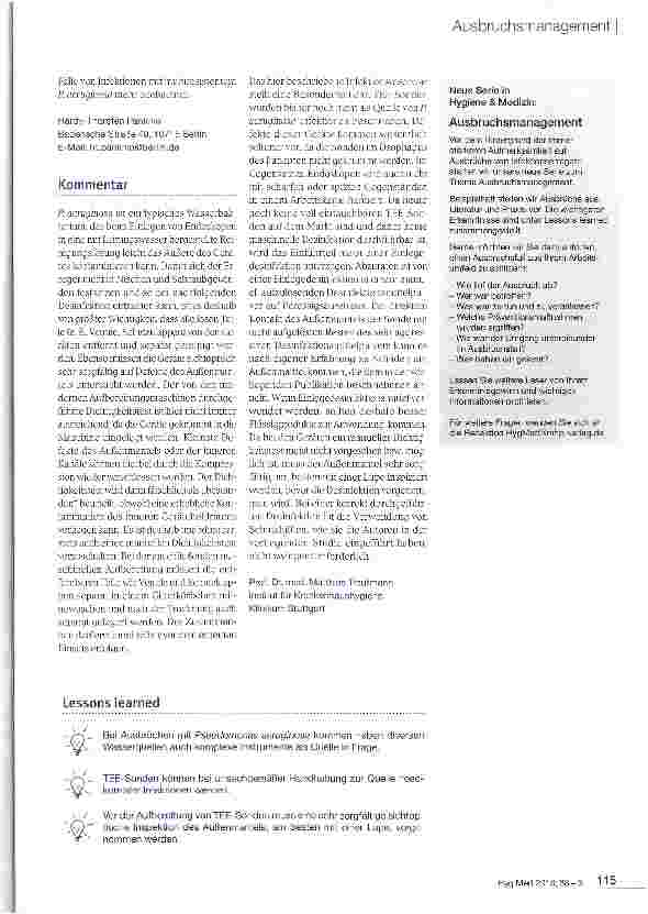 Vorschauseite 2: Ausbruch von multiresistentem Pseudomonas aeruginosa nach kardiochirurgischen Operationen