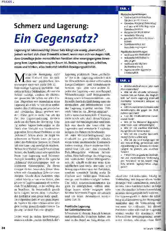 Vorschauseite 1: Schmerz und Lagerung: Ein Gegensatz?