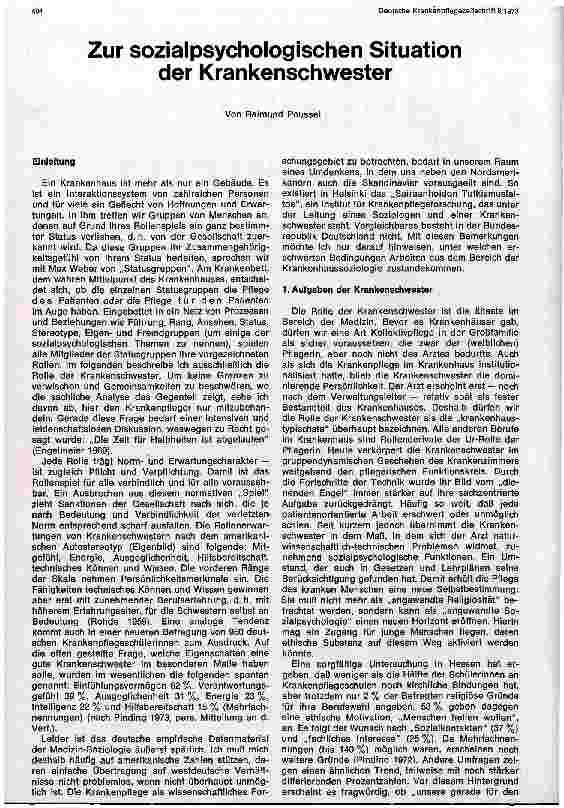 Vorschauseite 1: Zur sozialpsychologischen Situation der Krankenschwester