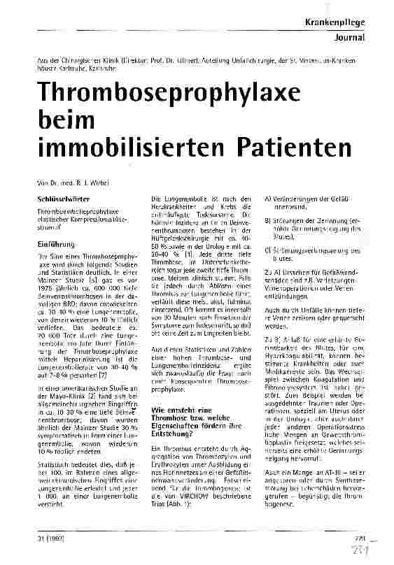 Vorschauseite 1: Thromboseprophylaxe beim immobilisierten Patienten