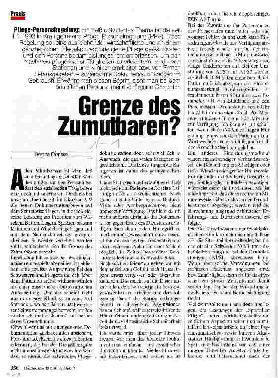 Vorschauseite 1: Grenze des Zumutbaren? Pflege-Personalregelung