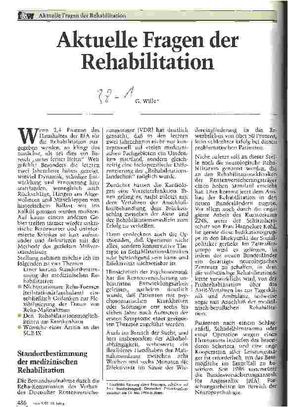 Vorschauseite 1: Aktuelle Fragen der Rehabilitation