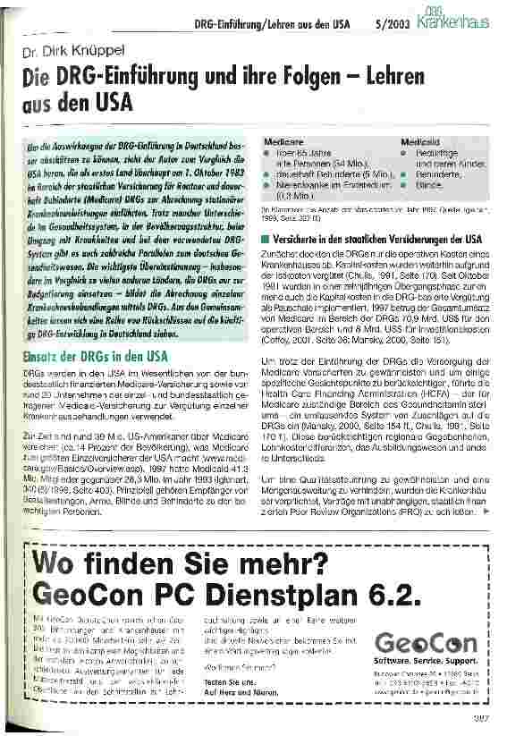 Vorschauseite 1: Die DRG-Einführung und ihre Folgen - Lehren aus den USA