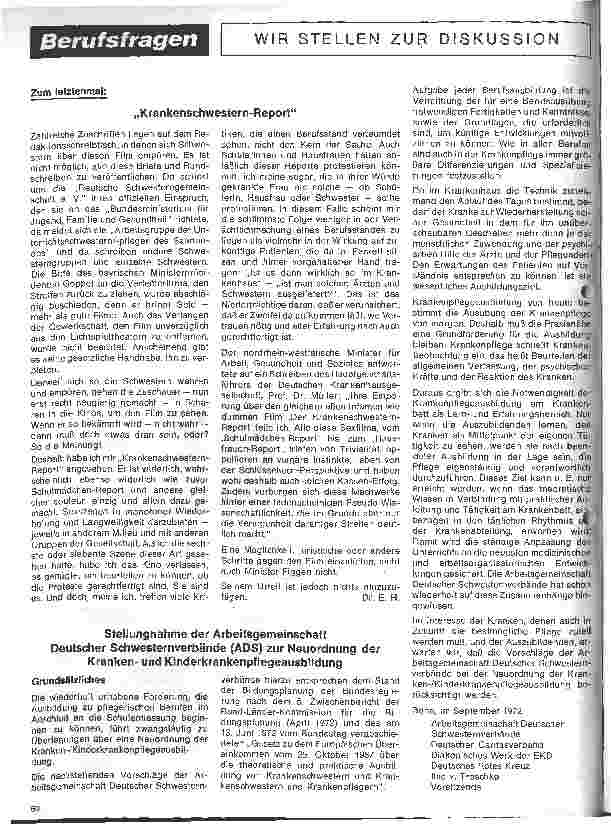 Vorschauseite 1: Berufsfragen - Wir stellen zur Diskussion Kranken-Kinderkr.-pflegeausbild./Krankenhausreform/Ausbild.Lehrkraft