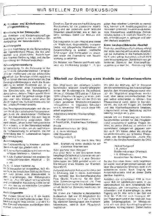 Vorschauseite 2: Berufsfragen - Wir stellen zur Diskussion Kranken-Kinderkr.-pflegeausbild./Krankenhausreform/Ausbild.Lehrkraft