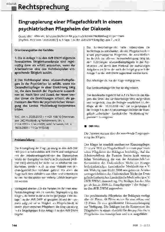 Vorschauseite 1: Eingruppierung einer Pflegefachkraft in einem psychiatrischen Pflegeheim der Diakonie