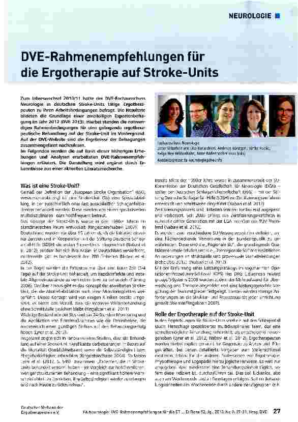 Vorschauseite 1: DVE-Rahmenempfehlungen für die Ergotherapie auf Stroke-Units