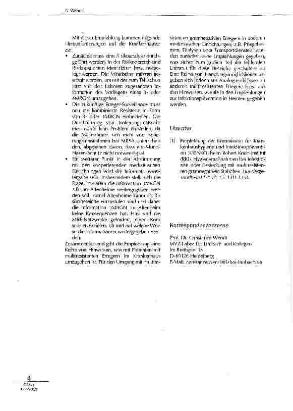 Vorschauseite 3: Die neuen Richtlinien des Robert-Koch-Instituts zum Umgang mit resistenten gramnegativen Erregern