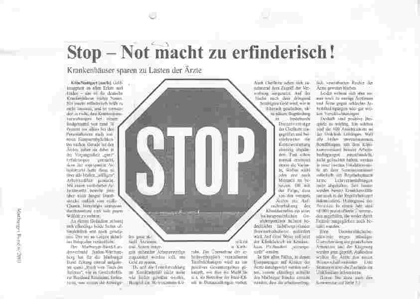 Vorschauseite 1: Stop - Not macht zu erfinderisch! Krankenhäuser sparen zu Lasten der Ärzte