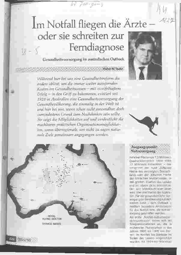 Vorschauseite 1: Im Notfall fliegen die Ärzte - oder sie schreiten zur Ferndiagnose Gesundheitsversorgung im australischen Outback
