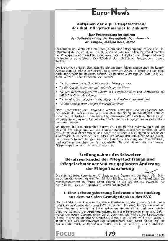 Vorschauseite 1: Stellungnahme des Schweizer Berufsverbandes der Pflegefachfrauen und Pflegefachmänner SBK zur geplanten Änderung der Pflegefinanzierung