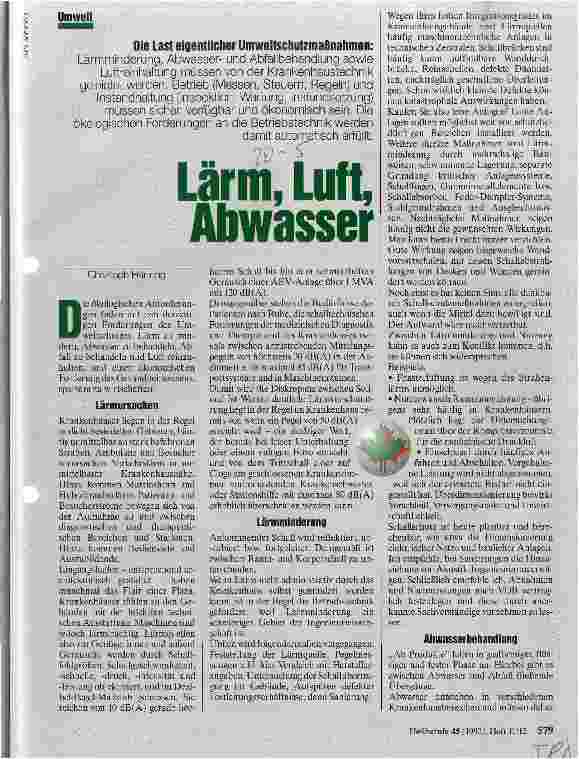 Vorschauseite 1: Lärm, Luft, Abwasser Die Last eigentlicher Umweltschutzmaßnahmen