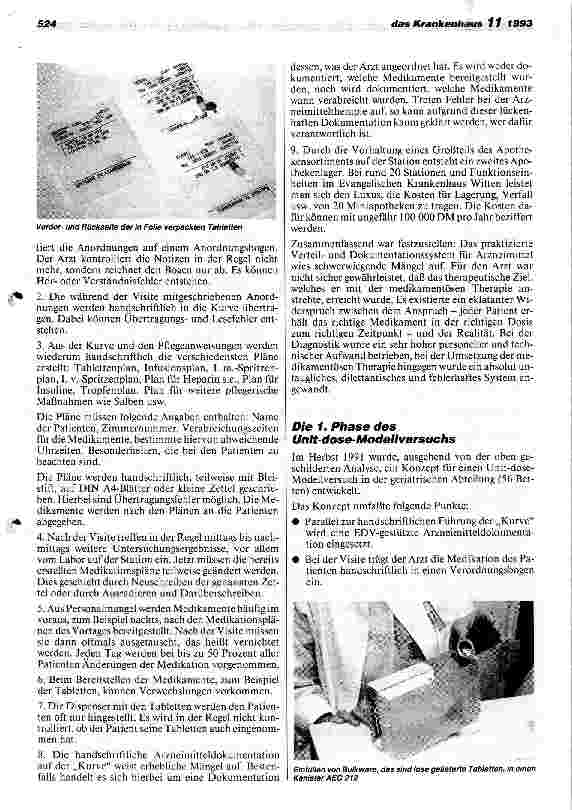 Vorschauseite 2: Unit-dose - ein neues Verteilund Dokumentationssystem für Arzneimittel Ergebnisse eines Modellversuchs im Evangelischen Krankenhaus in Witten