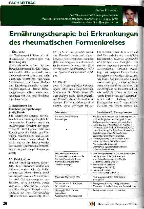 Vorschauseite 1: Ernährungstherapie bei Erkrankungen der rheumatischen Formenkreises